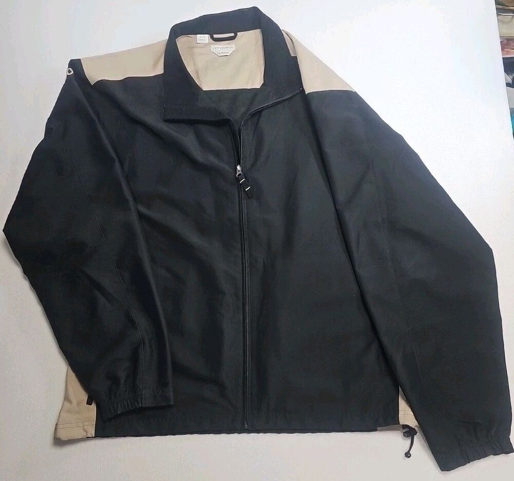 Cutter & Buck Black/Tan Jacket CB WindTec. Men's Size XL. Outside Zip Pockets